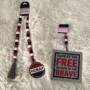 USA Wooden Bead & Metal Sign Home of the Free because of the Brave 🇺🇸 NWT